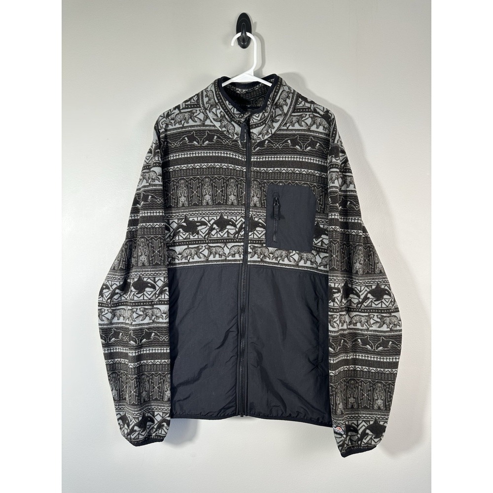 Chubbies Jacket Mens Large Black Gray Fleece Full Zip Bears Cabincore Outdoors